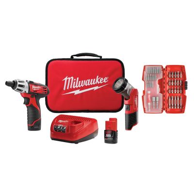 MLW2482-22 image(0) - Milwaukee Tool M12 Screwdriver with Free LED Light and 40 Piece Bit Set