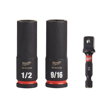 MLW49-66-4417 image(0) - Milwaukee Tool 3PC SHOCKWAVE Impact Duty 3/8" Drive SAE Deep 6 Point Socket Set