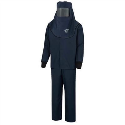 OBRLNS4B-ES-L image(0) - Oberon Suit Kit - Arc Flash - 40 Cal LAN™ - Comes with Hood with Hard Cap, Coat and Bib Overalls - With Escape Strap - Color: Navy Blue - Size: Large