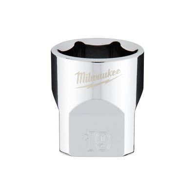MLW45-34-9089 image(0) - Milwaukee Tool 3/8" Drive 19mm Metric 6-Point Socket with FOUR FLAT Sides, Vanadium Steel, Chrome
