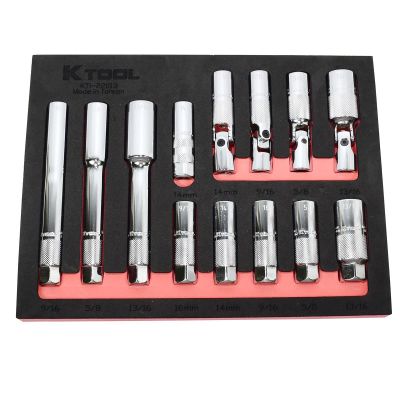 KTI22013 image(0) - K Tool International Spark Plug Socket Set 3/8 Inch Magnetic 13 Piece