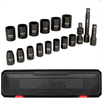 MIL1300-SS-O3 image(0) - Milton Industries 17pcs 1/2 Dr. SAE 3/8" ‐ 1-1/8" Shallow Socket Set