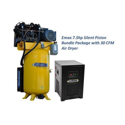 EMXESP07V080V3PK image(0) - Emax Compressor Silent Industrial Plus 7.5 HP 3 Phase 2-Stage 80 gal. Compressor with 30 CFM Dryer Bundle-With Pressure Lube Pump