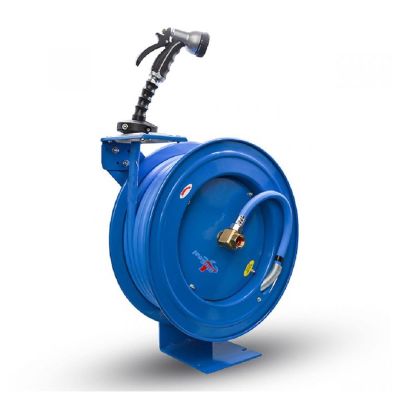 BLBBSWR5850 image(0) - BluBird BluSeal 5/8 Inch x 50 Foot Heavy Duty Retractable Water Hose Reel with 6 Foot Lead-in Hot Water 500 PSI Hose with Brass Fittings and Spray Nozzle