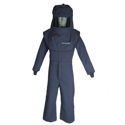 OBRLNS4B-T5XL-HVSL image(0) - Oberon Suit Kit - Arc Flash - 40 Cal LAN™ - Comes with Hood with Hard Cap, Coat, Bib Overalls and Fresh Air Arc Flash Hood Ventilation System & Light - Color: Navy Blue - Size: 5XL Tall