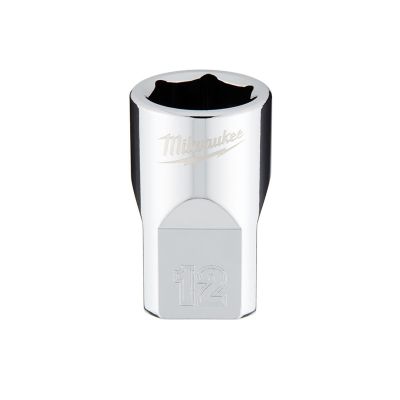 MLW45-34-9082 image(0) - Milwaukee Tool 3/8" Drive 12mm Metric 6-Point Socket with FOUR FLAT Sides, Vanadium Steel, Chrome