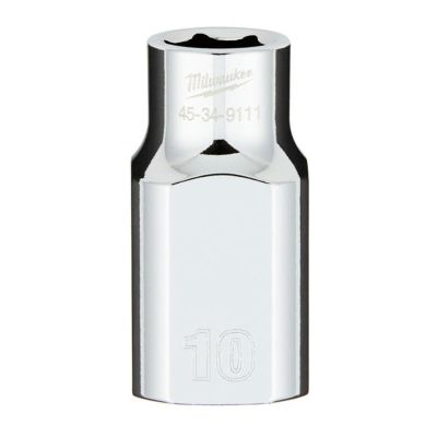 MLW45-34-9111 image(0) - Milwaukee Tool 1/2" Drive10MM Metric 6-Point Socket with FOUR FLAT Sides, Vanadium Steel, Chrome