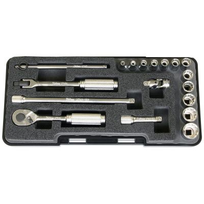 KKNP2281A-12P image(0) - Ko-ken USA P2281A-12P 1/4 Sq. Dr. 18 Piece 12-Point SAE Socket set 1/8-9/16