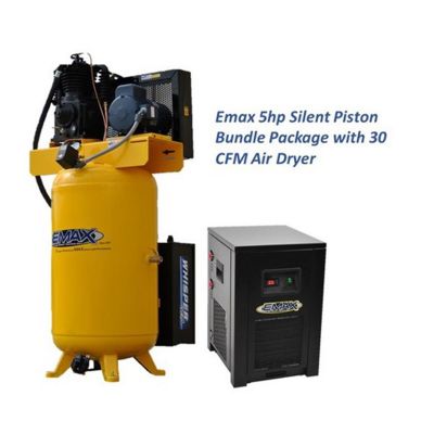EMXESP05V080I3PK image(0) - Emax Compressor Silent Industrial Plus 5 HP 3- Phase 2-Stage 80 Gal. Vertical Compressor with 30 CFM Dryer Bundle-With Pressure Lube Pump