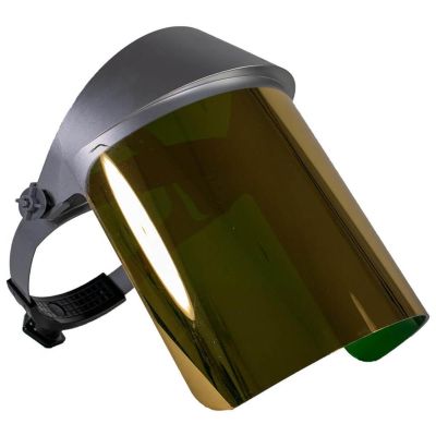 OBR156AFR image(0) - Oberon Face Shield with Ratcheting Headgear - Heat Reflective - Window: Dark Green Gold Anti-Fog