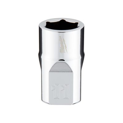 MLW45-34-9081 image(0) - Milwaukee Tool 3/8" Drive 11mm Metric 6-Point Socket with FOUR FLAT Sides, Vanadium Steel, Chrome