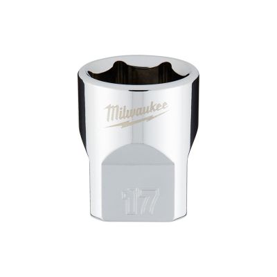 MLW45-34-9087 image(0) - Milwaukee Tool 3/8" Drive 17mm Metric 6-Point Socket with FOUR FLAT Sides, Vanadium Steel, Chrome