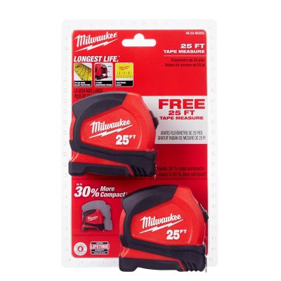 MLW48-22-6625G image(0) - Milwaukee Tool 25FT COMP TAPE MEASURE BOGO-PK