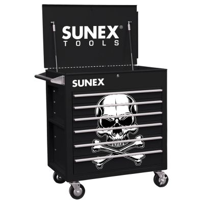 SUN8057-BLKS image(0) - SUNEX 6 Full-Drawer Professional Cart, Black w/White Skull