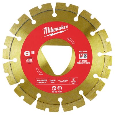 MLW49-93-7265 image(0) - Milwaukee Tool Yellow 6” x .100” Diamond Blade for Green Concrete