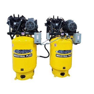 EMXESP07A080V3 image(0) - Emax Compressor Two 10HP 1ph 80 Gallon Vertical Solo Mounted Alternating Silent Air compressors-w/Pressure Lubricated pumps