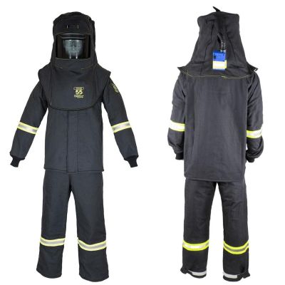 OBRTCG55B-M-HVSL image(0) - Oberon Suit Kit - Arc Flash - 55 Cal TCG™ - Comes with Hood, Coat, Bib Coveralls and Fresh Air Arc Flash Hood Ventilation System & Light - Color: Black - Size: Medium