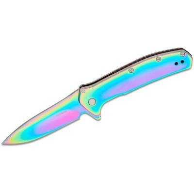 KER2044RBW image(0) - Kershaw Outcome Assisted Open Frame Lock Drop Point Blade EDC Folding Pocket Knife - Rainbow