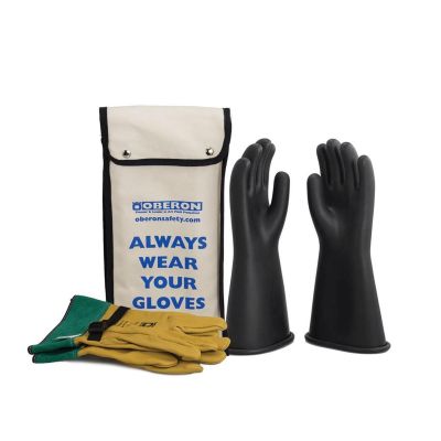 OBRGLVKT-BRC1-1408 image(0) - Oberon Glove Kit - Rubber Electrical - Class 1 - Length: 14" - Rolled Cuff - Size: Regular - 8