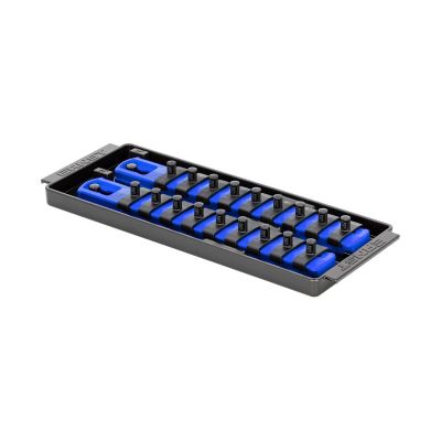 ERN8555 image(0) - Ernst 2 Rail Universal Twist Lock Socket Tray 8", Blue, with 18) 1/4" Socket Clips