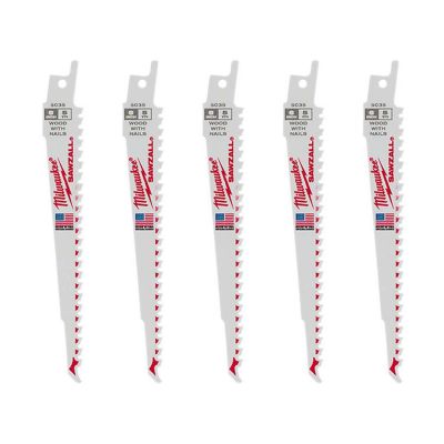 MLW48-00-5035 image(0) - Milwaukee Tool 6" 5 TPI Sawzall Blades (5 Pk)
