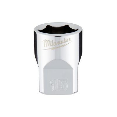 MLW45-34-9085 image(0) - Milwaukee Tool 3/8" Drive 15mm Metric 6-Point Socket with FOUR FLAT Sides, Vanadium Steel, Chrome