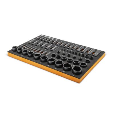 KDTGWMSISKSAE image(0) - GearWrench 63 Piece 1/4 Inch , 3/8 Inch , 1/2 Inch Drive 6 Point SAE Impact Socket Set Inch Foam Storage Tray