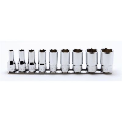 KKNRS3300XA-9 image(0) - Ko-ken USA RS3300XA/9 9 Piece 3/8 Sq. Dr. 6-Point Semi-Deep Chrome SAE Socket set 1/4-3/4
