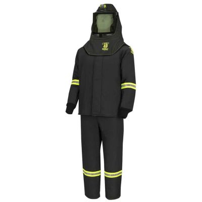 OBRTCG4B-EL-3XL-HVSL image(0) - Oberon Suit Kit - Arc Flash - 40 Cal TCG™ - Comes with Hood, Coat, Bib Coveralls and Fresh Air Arc Flash Hood Ventilation System & Light - with EZ Lift - Color: Black - Size: 3XL