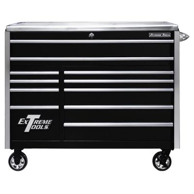 EXTEX5511RCQBKCR image(0) - Extreme Tools EXQ Series 55inW x 30inD 11 Drawer Professional Roller Cabinet 300 lbs Slides Black with Chrome EX Quick Release Drawer Pulls and Trim