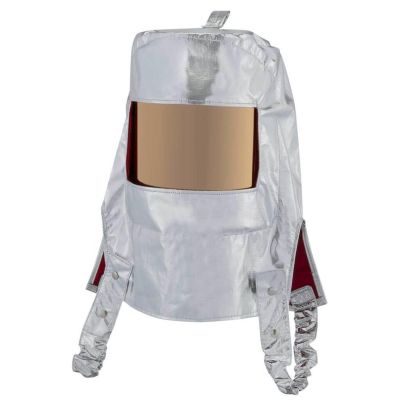 OBRHR-PB-5AFR image(0) - Oberon Hood with Ratcheting Adjustable Headgear - Heat Reflective - Aluminized PBI/Kevlar - Window: Clear Gold