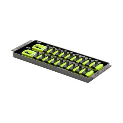 ERN8561HV image(0) - Ernst 2 Rail Universal Twist Lock Socket Tray 8", HI-VIZ, with 18) 1/4" Socket Clips