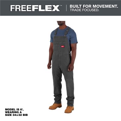 MLWM850G-3430 image(0) - Milwaukee Tool FREEFLEX Unlined Bib Overalls - Gray - Size 34 X 30