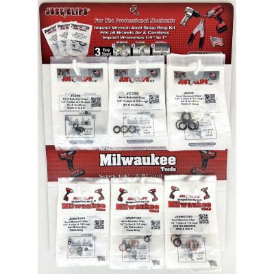 JSCJCMCTSRD image(0) - Just Clips 6 Hook Display of Milwaukee and Just Clips Snap rings and o-rings. 1/4" , 3/8" & 1/2" in both sytles