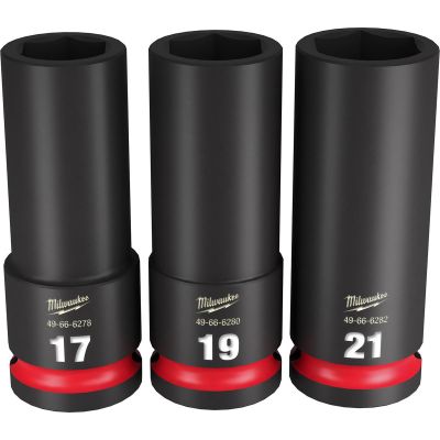 MLW49-66-7025 image(0) - Milwaukee Tool 3PC SHOCKWAVE Impact Duty 1/2" Drive Metric Deep 6 Point Socket Set