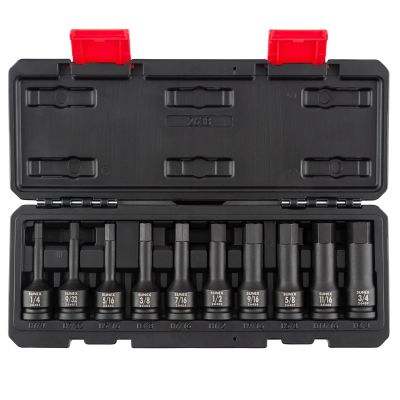 SUN2638 image(0) - SUNEX 1/2 Inch Drive SAE 4 Inch Long Hex Impact Bit Socket Set - 10 PIece