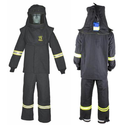 OBRTCG75B-4XL-HVSL image(0) - Oberon Suit Kit - Arc Flash - 75 Cal TCG™ - Comes with Hood, Coat, Bib Coveralls and Fresh Air Arc Flash Hood Ventilation System & Light - Color: Black - Size: 4XL