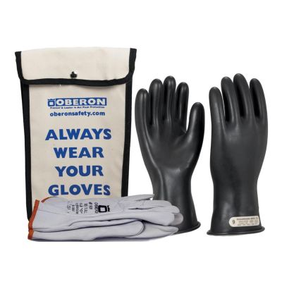 OBRGLVKT-BRC001109 image(0) - Oberon Glove Kit - Rubber Electrical - Class 00 - Length: 11" - Rolled Cuff - Size: Large - 9