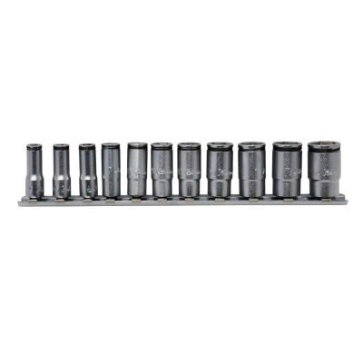 KKNRS2350X-11 image(0) - Ko-ken USA Special 1/4 Sq. Dr. Semi-Deep NUT GRIP® Socket Set 5-14mm - 11 pieces