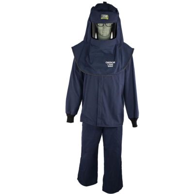 OBRLAN2STB-ES-5XL-HVSL image(0) - Oberon Suit Kit - Arc Flash - 12 Cal LAN™ - Comes with Hood with Hard Cap, Coat, Bib Overalls and Hood Ventilation System w/Light - With Escape Strap - Color: Navy Blue - Size: 5XL