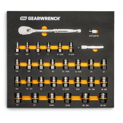 KDT86525 image(0) - GearWrench 31 Piece 3/8 Inch Drive 90T Ratchet and Bolt Biter Socket Set with Foam Storage Tray