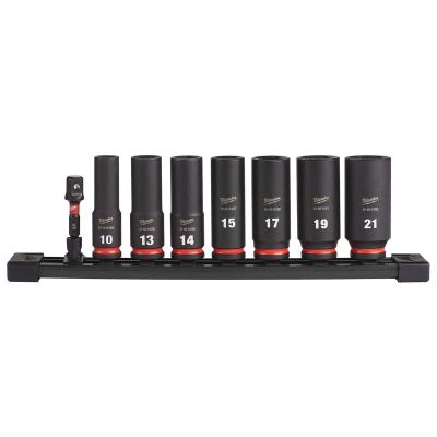 MLW49-66-7021 image(0) - Milwaukee Tool 8PC SHOCKWAVE Impact Duty 3/8" Drive Metric Deep 6 Point Socket Set