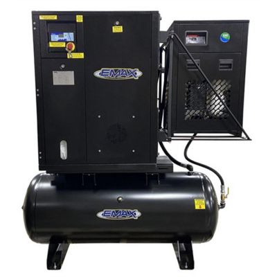 EMXERIK050003 image(0) - Emax Compressor 5HP 3PH Industrial Rotary Screw Compressor-80 Gal Tank Mount w/Air Dryer