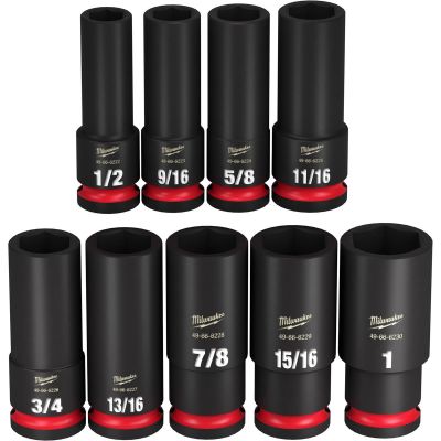 MLW49-66-7022 image(0) - Milwaukee Tool 9PC SHOCKWAVE Impact Duty 1/2" Drive SAE Deep 6 Point Socket Set