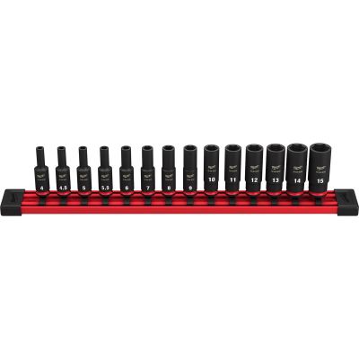 MLW49-66-7003 image(0) - Milwaukee Tool 14PC SHOCKWAVE Impact Duty Metric Deep 6 Point Socket Set