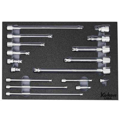 KKNKO-1046-GR image(0) - Ko-ken USA 1/4 Inch 3/8 Inch and 1/2 Inch Wobble-Fix Extension Bar Set in Foam - Gray