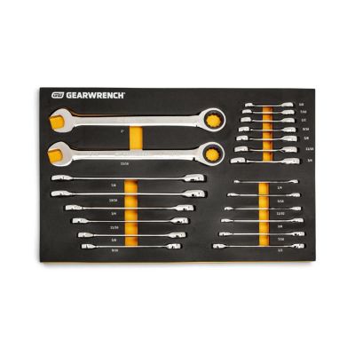 KDT86526 image(0) - GearWrench 21 Piece 72-Tooth 12 Point SAE Standard & Stubby Combination Ratcheting Wrench Set with Foam Storage Tray