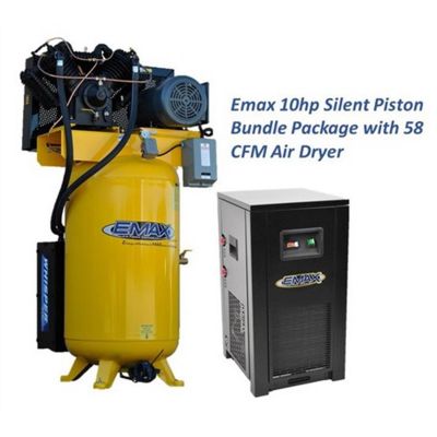 EMXESP10V080V3PK image(0) - Emax Compressor Silent Industrial Plus 10 HP 3-Phase 80 gal.Vertical Compressor with 58 CFM Dryer Bundle-With Pressure Lube Pump