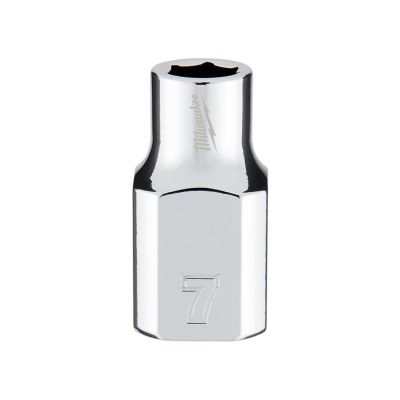MLW45-34-9077 image(0) - Milwaukee Tool 3/8" Drive 7mm Metric 6-Point Socket with FOUR FLAT Sides, Vanadium Steel, Chrome
