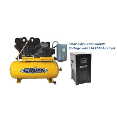 EMXEP25H120V3PKG image(0) - Emax Compressor Silent Air 15hp 1PH 120 gallon Horizontal Duplex mounted alternating Piston Compressor --w/Pressure Lubricated pumps